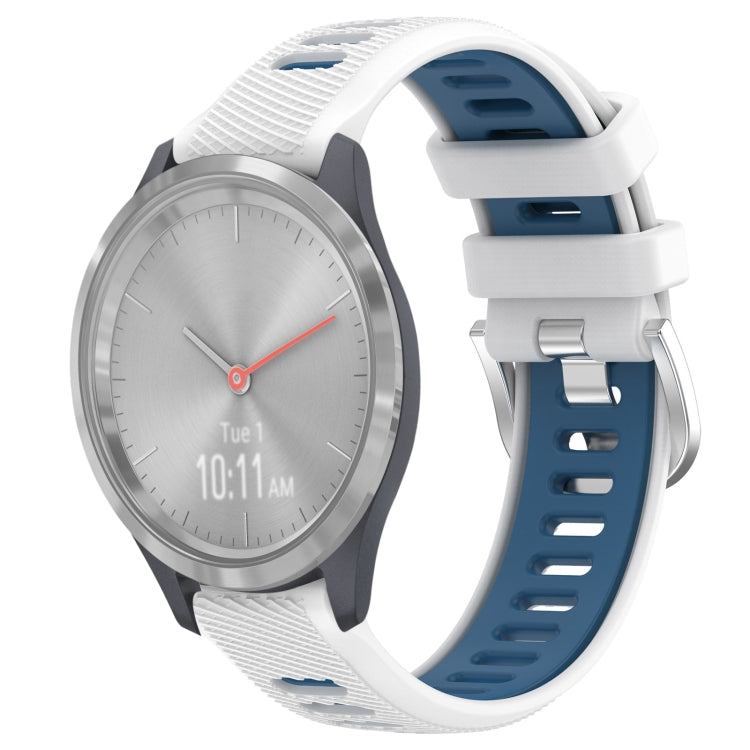 For Garmin Vivomove 3S 18mm Sports Two-Color Steel Buckle Silicone Watch Band(White+Blue) - Smart Wear by PMC TechLife | Online Shopping South Africa | PMC TechLife
