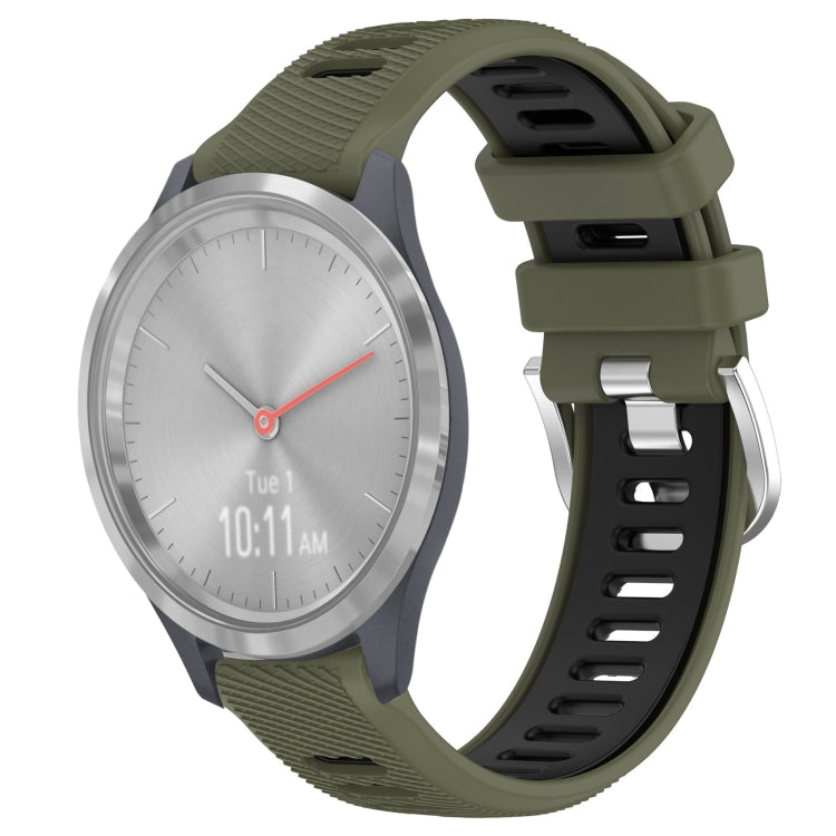 For Garmin Vivomove 3S 18mm Sports Two-Color Steel Buckle Silicone Watch Band(Army Green+Black) - Smart Wear by PMC TechLife | Online Shopping South Africa | PMC TechLife