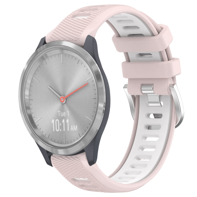 For Garmin Vivomove 3S 18mm Sports Two-Color Steel Buckle Silicone Watch Band(Pink+White) - Smart Wear by PMC TechLife | Online Shopping South Africa | PMC TechLife