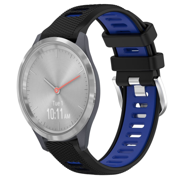 For Garmin Vivomove 3S 18mm Sports Two-Color Steel Buckle Silicone Watch Band(Black+Blue) - Smart Wear by PMC TechLife | Online Shopping South Africa | PMC TechLife