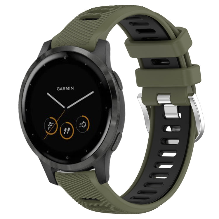 For Garmin Vivoactive 4S 18mm Sports Two-Color Steel Buckle Silicone Watch Band(Army Green+Black) - Smart Wear by PMC TechLife | Online Shopping South Africa | PMC TechLife