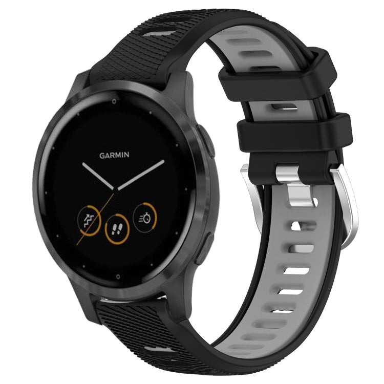 For Garmin Vivoactive 4S 18mm Sports Two-Color Steel Buckle Silicone Watch Band(Black+Grey) - Smart Wear by PMC TechLife | Online Shopping South Africa | PMC TechLife