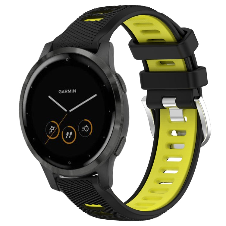For Garmin Vivoactive 4S 18mm Sports Two-Color Steel Buckle Silicone Watch Band(Black+Lime Green) - Smart Wear by PMC TechLife | Online Shopping South Africa | PMC TechLife