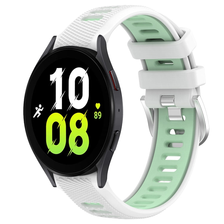 For Samsung Galaxy Watch5 44mm 20mm Sports Two-Color Steel Buckle Silicone Watch Band(White+Teal) - Smart Wear by PMC TechLife | Online Shopping South Africa | PMC TechLife