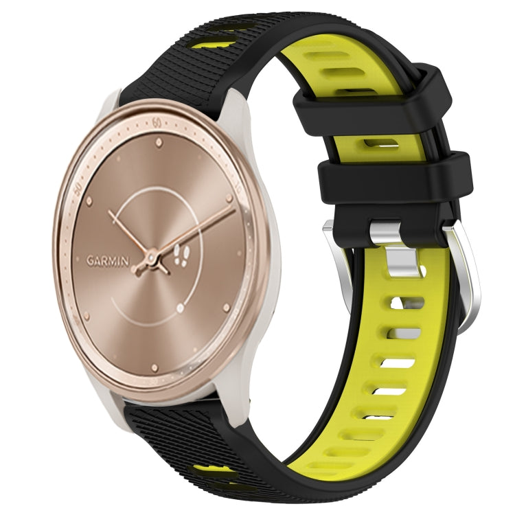 For Garmin move Trend 20mm Sports Two-Color Steel Buckle Silicone Watch Band(Black+Lime Green) - Smart Wear by PMC TechLife | Online Shopping South Africa | PMC TechLife