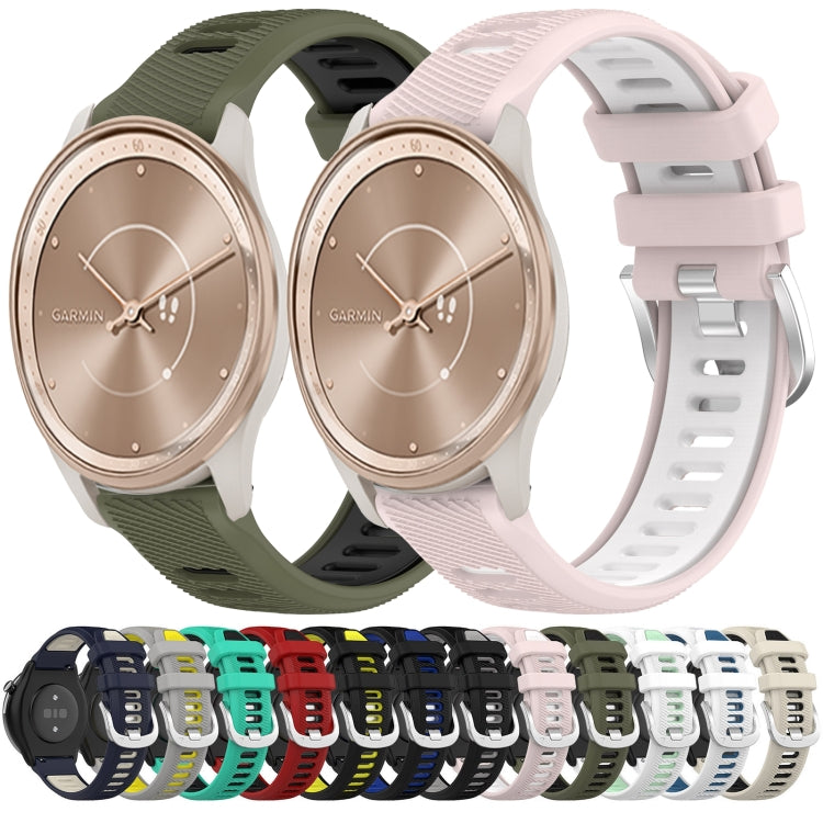 For Garmin Forerunner 55 20mm Sports Two-Color Steel Buckle Silicone Watch Band(White+Teal) - Smart Wear by PMC TechLife | Online Shopping South Africa | PMC TechLife