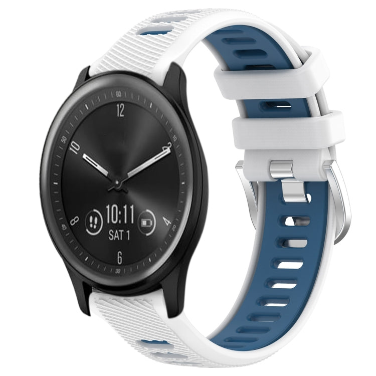 For Garmin Vivomove Sport 20mm Sports Two-Color Steel Buckle Silicone Watch Band(White+Blue) - Smart Wear by PMC TechLife | Online Shopping South Africa | PMC TechLife