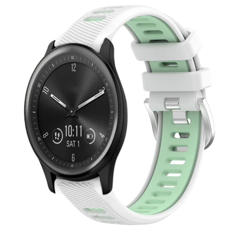 For Garmin Vivomove Sport 20mm Sports Two-Color Steel Buckle Silicone Watch Band(White+Teal) - Smart Wear by PMC TechLife | Online Shopping South Africa | PMC TechLife