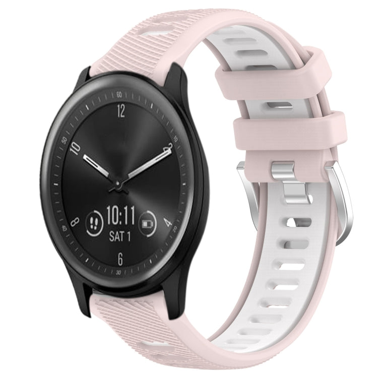 For Garmin Vivomove Sport 20mm Sports Two-Color Steel Buckle Silicone Watch Band(Pink+White) - Smart Wear by PMC TechLife | Online Shopping South Africa | PMC TechLife