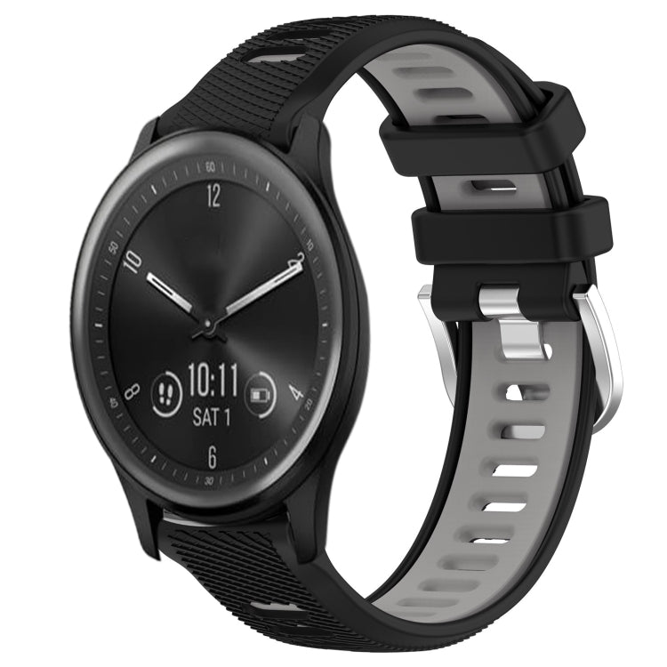 For Garmin Vivomove Sport 20mm Sports Two-Color Steel Buckle Silicone Watch Band(Black+Grey) -  by PMC TechLife | Online Shopping South Africa | PMC TechLife