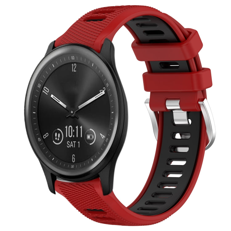 For Garmin Vivomove Sport 20mm Sports Two-Color Steel Buckle Silicone Watch Band(Red+Black) - Smart Wear by PMC TechLife | Online Shopping South Africa | PMC TechLife