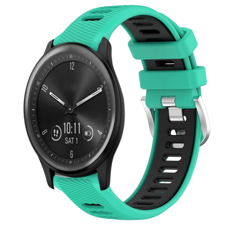 For Garmin Vivomove Sport 20mm Sports Two-Color Steel Buckle Silicone Watch Band(Lake Blue+Black) - Smart Wear by PMC TechLife | Online Shopping South Africa | PMC TechLife
