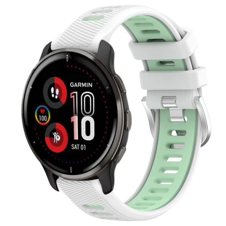 For Garmin Venu 2 Plus 20mm Sports Two-Color Steel Buckle Silicone Watch Band(White+Teal) - Smart Wear by PMC TechLife | Online Shopping South Africa | PMC TechLife
