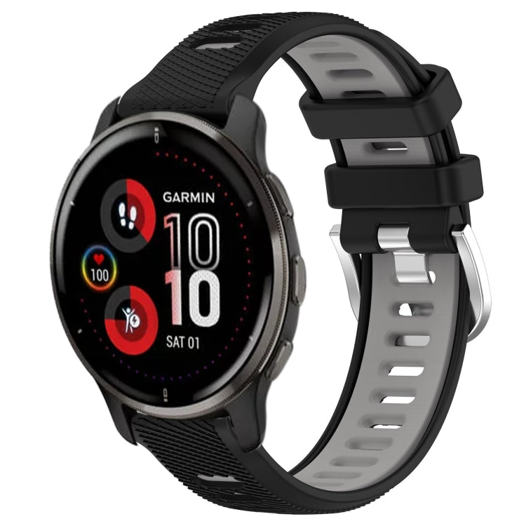 For Garmin Venu 2 Plus 20mm Sports Two-Color Steel Buckle Silicone Watch Band(Black+Grey) - Smart Wear by PMC TechLife | Online Shopping South Africa | PMC TechLife