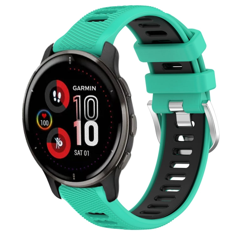 For Garmin Venu 2 Plus 20mm Sports Two-Color Steel Buckle Silicone Watch Band(Lake Blue+Black) - Smart Wear by PMC TechLife | Online Shopping South Africa | PMC TechLife