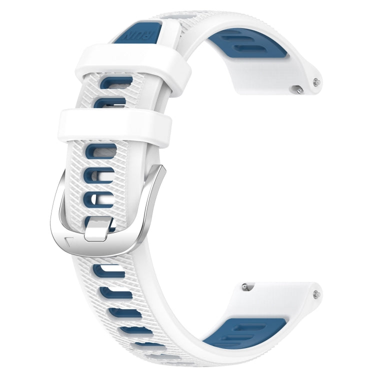 For Garmin Approach S40 20mm Sports Two-Color Steel Buckle Silicone Watch Band(White+Blue) - Smart Wear by PMC TechLife | Online Shopping South Africa | PMC TechLife