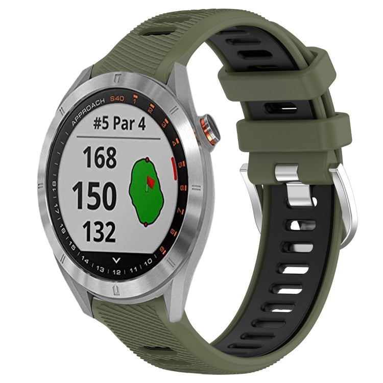 For Garmin Approach S40 20mm Sports Two-Color Steel Buckle Silicone Watch Band(Army Green+Black) - Smart Wear by PMC TechLife | Online Shopping South Africa | PMC TechLife