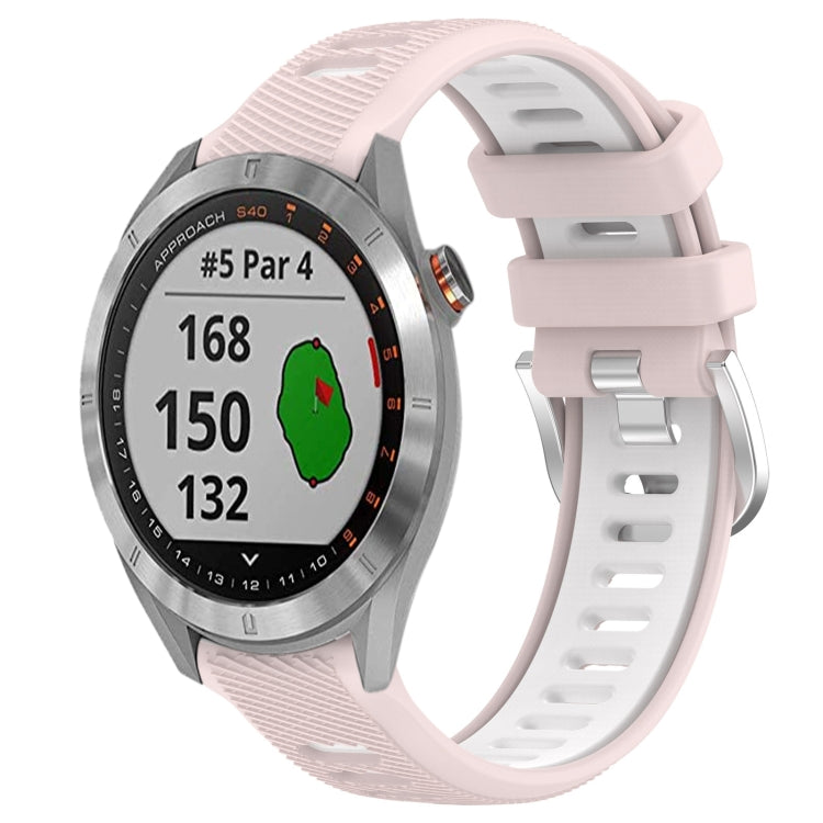 For Garmin Approach S40 20mm Sports Two-Color Steel Buckle Silicone Watch Band(Pink+White) - Smart Wear by PMC TechLife | Online Shopping South Africa | PMC TechLife