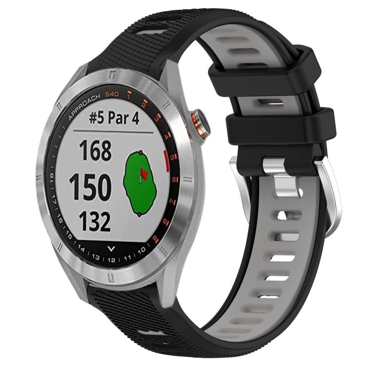 For Garmin Approach S40 20mm Sports Two-Color Steel Buckle Silicone Watch Band(Black+Grey) - Smart Wear by PMC TechLife | Online Shopping South Africa | PMC TechLife
