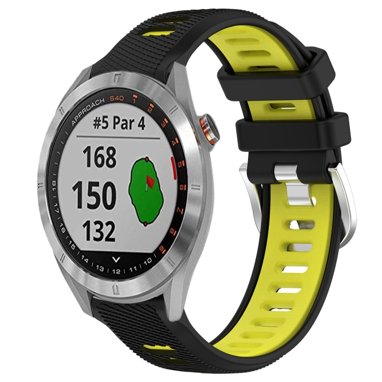 For Garmin Approach S40 20mm Sports Two-Color Steel Buckle Silicone Watch Band(Black+Lime Green) - Smart Wear by PMC TechLife | Online Shopping South Africa | PMC TechLife