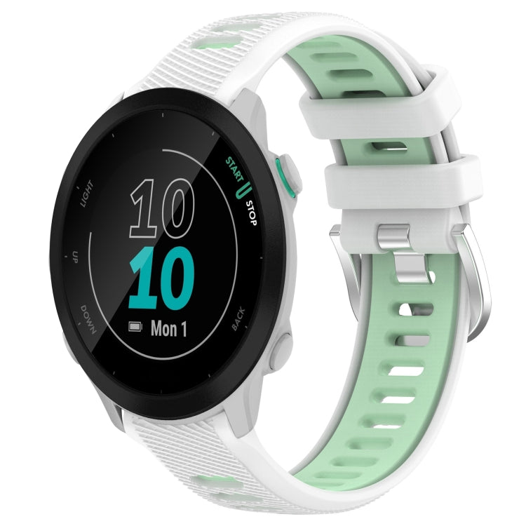 For Garmin Forerunner 55 20mm Sports Two-Color Steel Buckle Silicone Watch Band(White+Teal) - Smart Wear by PMC TechLife | Online Shopping South Africa | PMC TechLife