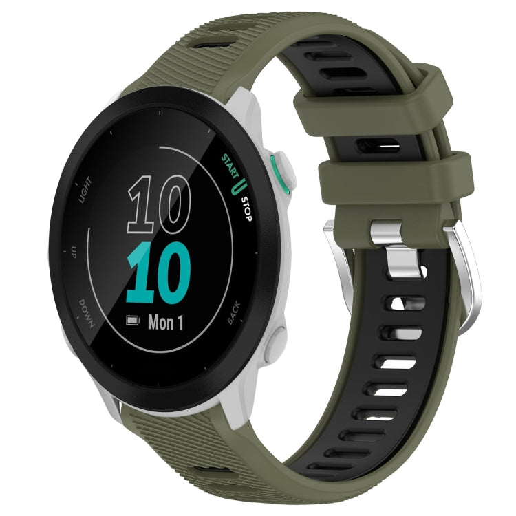 For Garmin Forerunner 55 20mm Sports Two-Color Steel Buckle Silicone Watch Band(Army Green+Black) - Smart Wear by PMC TechLife | Online Shopping South Africa | PMC TechLife
