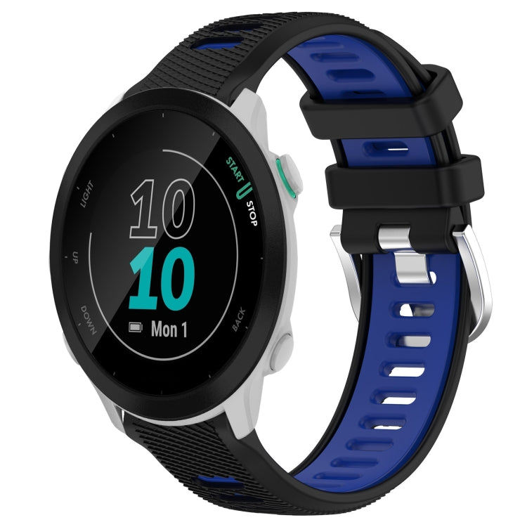 For Garmin Forerunner 55 20mm Sports Two-Color Steel Buckle Silicone Watch Band(Black+Blue) - Smart Wear by PMC TechLife | Online Shopping South Africa | PMC TechLife