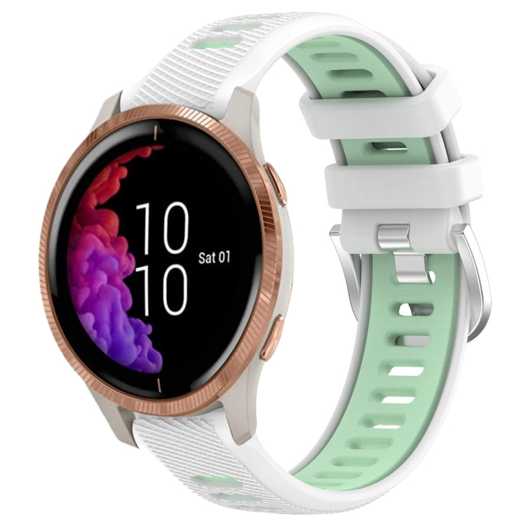 For Garmin Venu 20mm Sports Two-Color Steel Buckle Silicone Watch Band(White+Teal) - Smart Wear by PMC TechLife | Online Shopping South Africa | PMC TechLife