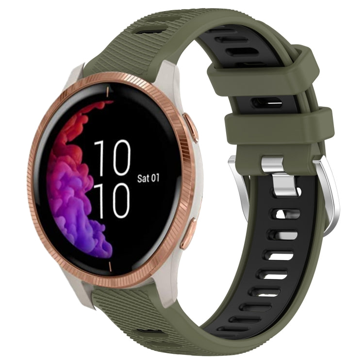 For Garmin Venu 20mm Sports Two-Color Steel Buckle Silicone Watch Band(Army Green+Black) -  by PMC TechLife | Online Shopping South Africa | PMC TechLife