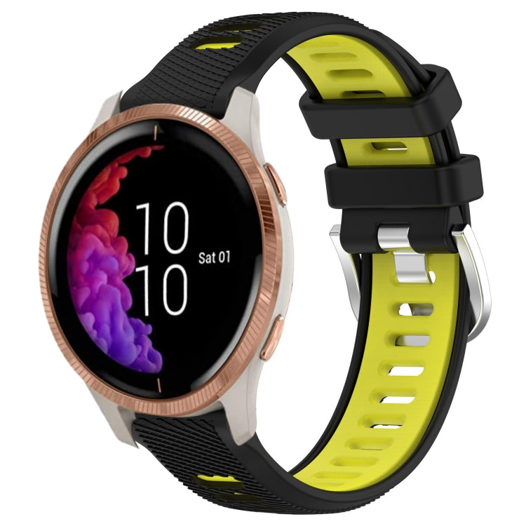 For Garmin Venu 20mm Sports Two-Color Steel Buckle Silicone Watch Band(Black+Lime Green) - Smart Wear by PMC TechLife | Online Shopping South Africa | PMC TechLife