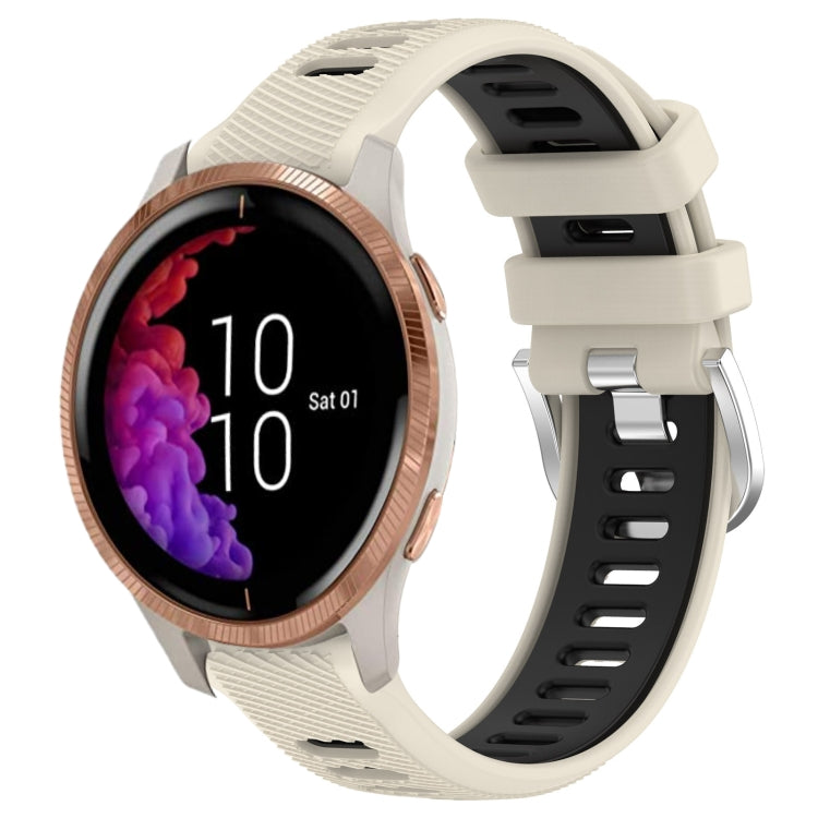 For Garmin Venu 20mm Sports Two-Color Steel Buckle Silicone Watch Band(Starlight+Black) - Smart Wear by PMC TechLife | Online Shopping South Africa | PMC TechLife