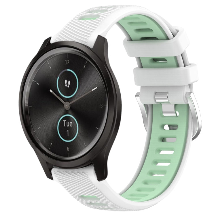 For Garmin VivoMove Style 20mm Sports Two-Color Steel Buckle Silicone Watch Band(White+Teal) - Smart Wear by PMC TechLife | Online Shopping South Africa | PMC TechLife