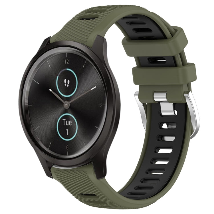 For Garmin VivoMove Style 20mm Sports Two-Color Steel Buckle Silicone Watch Band(Army Green+Black) - Smart Wear by PMC TechLife | Online Shopping South Africa | PMC TechLife