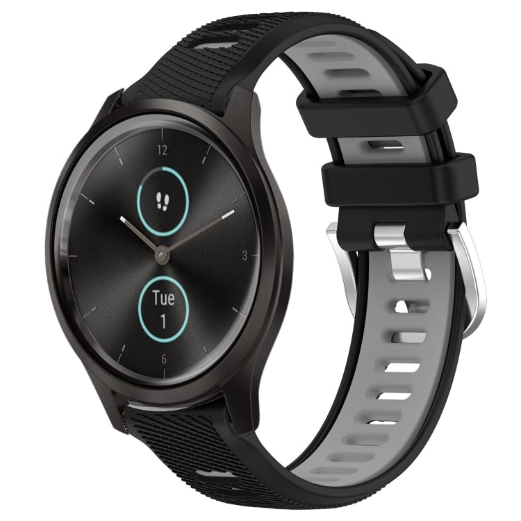 For Garmin VivoMove Style 20mm Sports Two-Color Steel Buckle Silicone Watch Band(Black+Grey) - Smart Wear by PMC TechLife | Online Shopping South Africa | PMC TechLife
