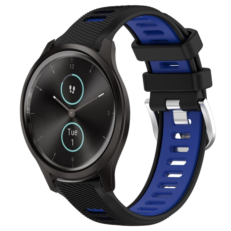 For Garmin VivoMove Style 20mm Sports Two-Color Steel Buckle Silicone Watch Band(Black+Blue) - Smart Wear by PMC TechLife | Online Shopping South Africa | PMC TechLife