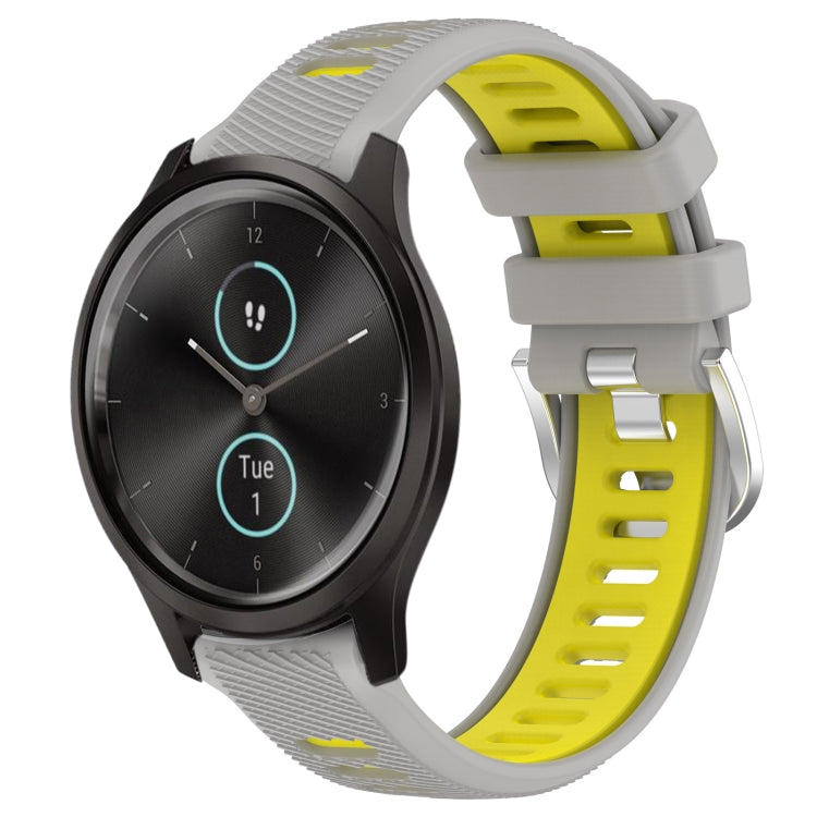 For Garmin VivoMove Style 20mm Sports Two-Color Steel Buckle Silicone Watch Band(Grey+Yellow) -  by PMC TechLife | Online Shopping South Africa | PMC TechLife
