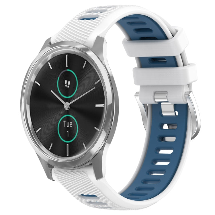 For Garmin VivoMove Luxe 20mm Sports Two-Color Steel Buckle Silicone Watch Band(White+Blue) - Smart Wear by PMC TechLife | Online Shopping South Africa | PMC TechLife