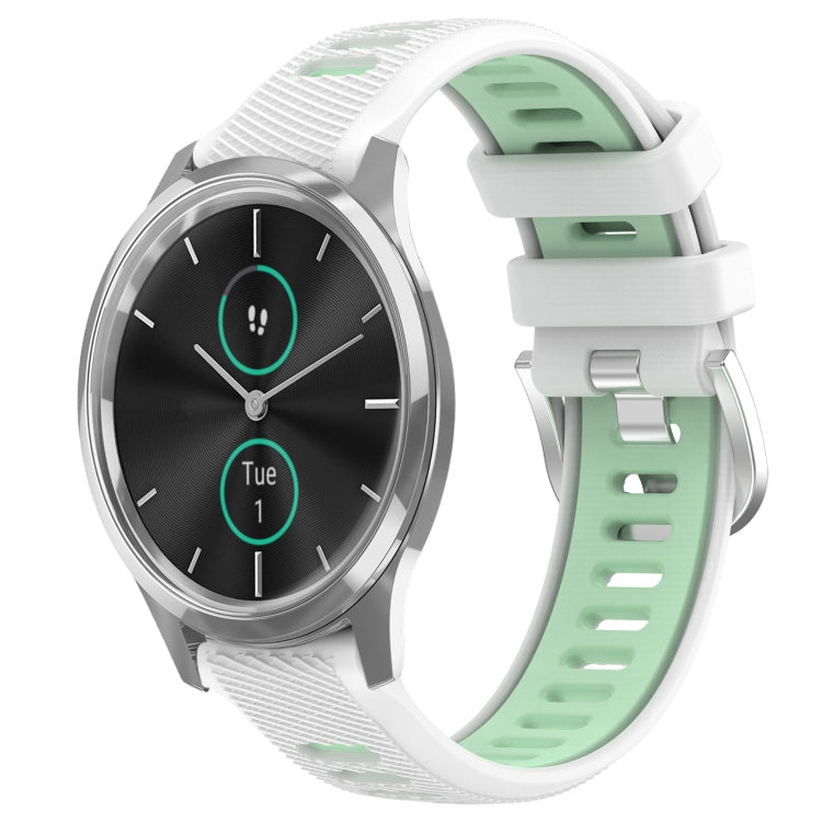 For Garmin VivoMove Luxe 20mm Sports Two-Color Steel Buckle Silicone Watch Band(White+Teal) - Smart Wear by PMC TechLife | Online Shopping South Africa | PMC TechLife