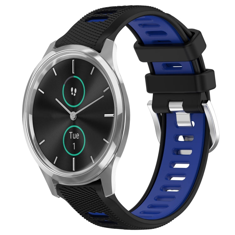 For Garmin VivoMove Luxe 20mm Sports Two-Color Steel Buckle Silicone Watch Band(Black+Blue) - Smart Wear by PMC TechLife | Online Shopping South Africa | PMC TechLife