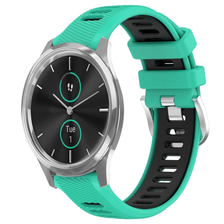 For Garmin VivoMove Luxe 20mm Sports Two-Color Steel Buckle Silicone Watch Band(Lake Blue+Black) - Smart Wear by PMC TechLife | Online Shopping South Africa | PMC TechLife