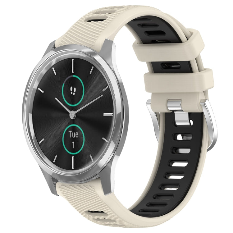 For Garmin VivoMove Luxe 20mm Sports Two-Color Steel Buckle Silicone Watch Band(Starlight+Black) - Smart Wear by PMC TechLife | Online Shopping South Africa | PMC TechLife