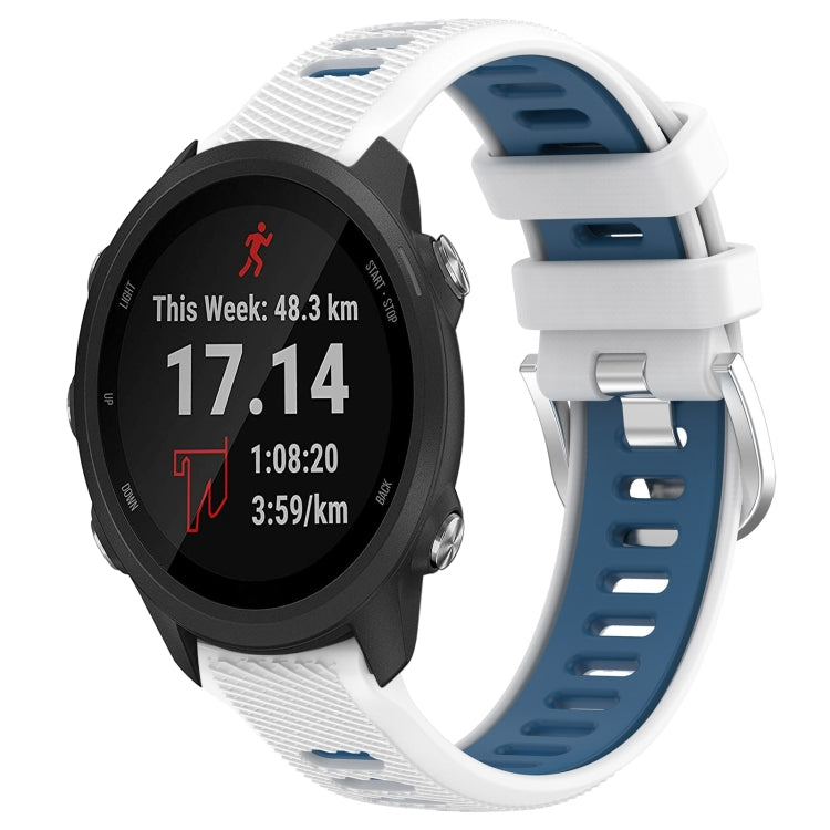 For Garmin Forerunner 245 20mm Sports Two-Color Steel Buckle Silicone Watch Band(White+Blue) - Smart Wear by PMC TechLife | Online Shopping South Africa | PMC TechLife