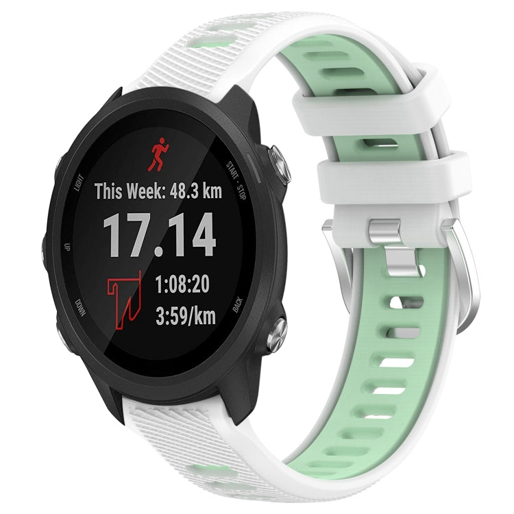 For Garmin Forerunner 245 20mm Sports Two-Color Steel Buckle Silicone Watch Band(White+Teal) - Smart Wear by PMC TechLife | Online Shopping South Africa | PMC TechLife