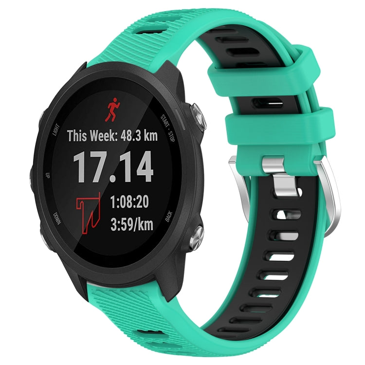 For Garmin Forerunner 245 Music 20mm Sports Two-Color Steel Buckle Silicone Watch Band(Lake Blue+Black) - Smart Wear by PMC TechLife | Online Shopping South Africa | PMC TechLife