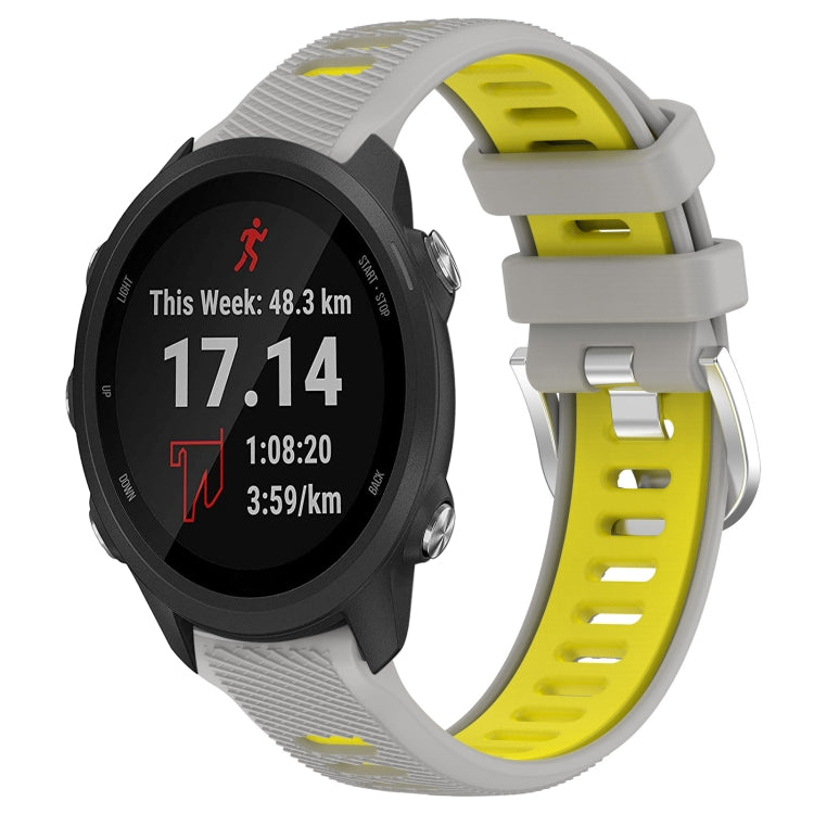 For Garmin Forerunner 245 Music 20mm Sports Two-Color Steel Buckle Silicone Watch Band(Grey+Yellow) - Watch Bands by PMC TechLife | Online Shopping South Africa | PMC TechLife