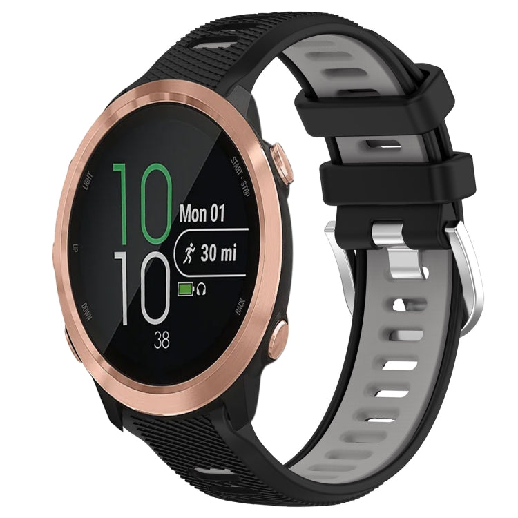 For Garmin Forerunner 645 20mm Sports Two-Color Steel Buckle Silicone Watch Band(Black+Grey) - Smart Wear by PMC TechLife | Online Shopping South Africa | PMC TechLife