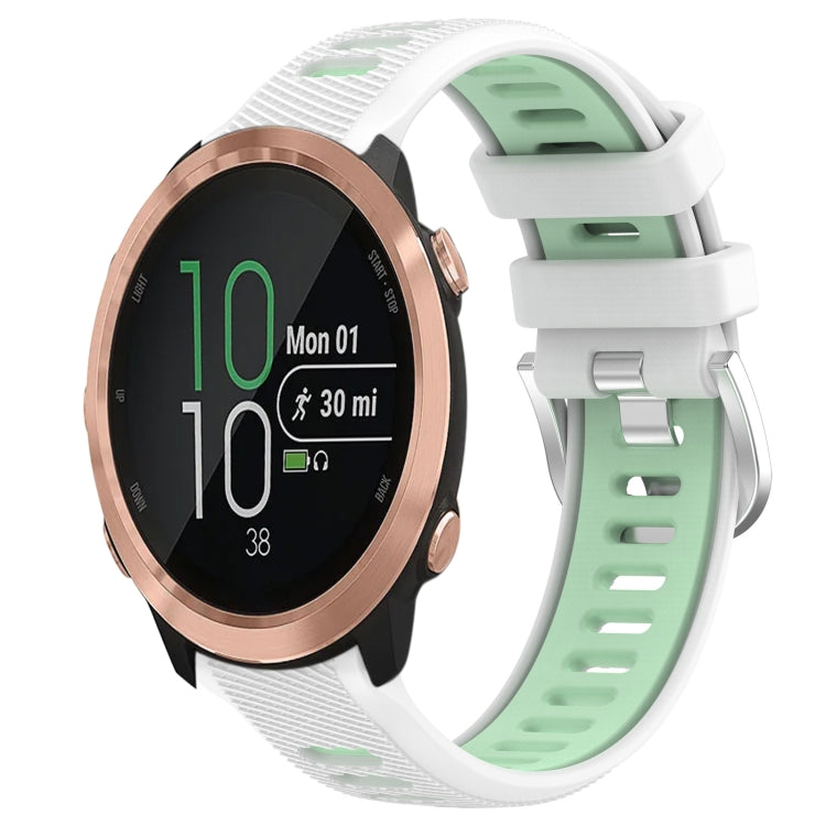 For Garmin Forerunner 645 Music 20mm Sports Two-Color Steel Buckle Silicone Watch Band(White+Teal) - Smart Wear by PMC TechLife | Online Shopping South Africa | PMC TechLife