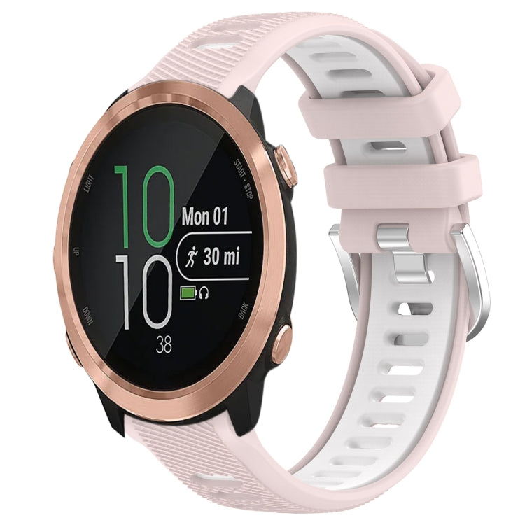 For Garmin Forerunner 645 Music 20mm Sports Two-Color Steel Buckle Silicone Watch Band(Pink+White) - Smart Wear by PMC TechLife | Online Shopping South Africa | PMC TechLife