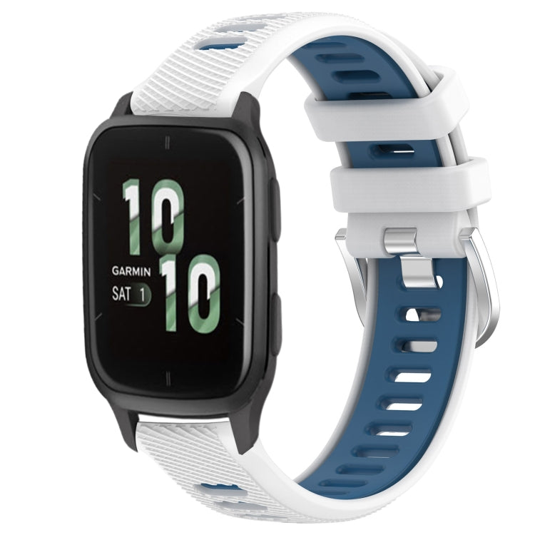 For Garmin Forerunner Sq2 20mm Sports Two-Color Steel Buckle Silicone Watch Band(White+Blue) - Smart Wear by PMC TechLife | Online Shopping South Africa | PMC TechLife