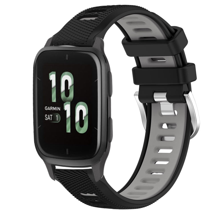For Garmin Forerunner Sq2 20mm Sports Two-Color Steel Buckle Silicone Watch Band(Black+Grey) - Smart Wear by PMC TechLife | Online Shopping South Africa | PMC TechLife